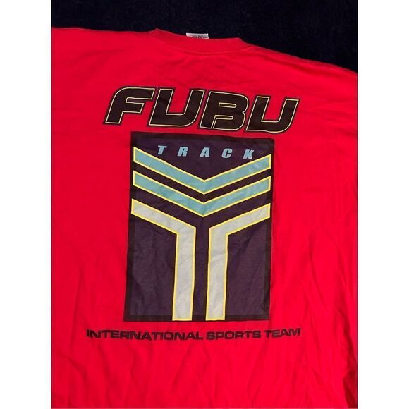 Y2K FUBU Track Racing T Shirt Red Hip Hop Baggy Style Sz XXL B20 - Picture 2 of 6
